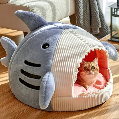 Cueva Cama para Gatos en Forma de Tiburón, 100% Algodón