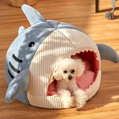 Cueva Cama para Gatos en Forma de Tiburón, 100% Algodón
